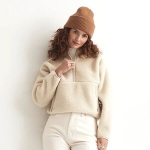 NWT Madewell Faux Shearling Half Zip Pullover in cream size small